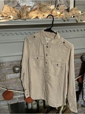 Free FLAWED Women's Button-Up Utility Shirt Jacket in Beige